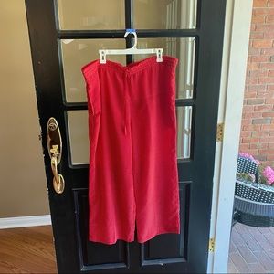 red with white polka dot wide leg pants